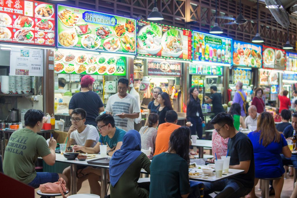 Singapore June 22 2018 - Newton food center is famous eating place for locals and tourists. Comprehensive food court offering one-stop of mix street food from Chinese, Malay and Indian hawkers